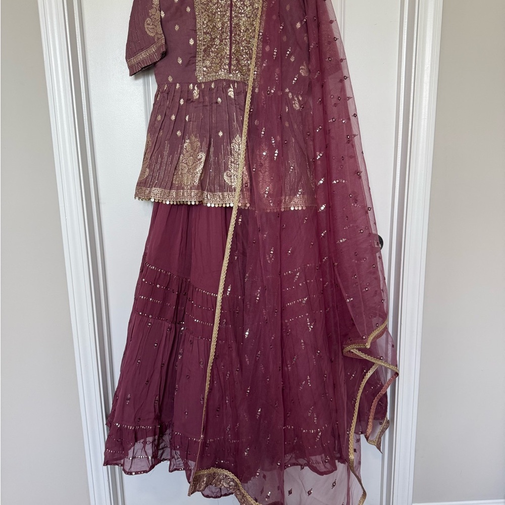 Elegant Maroon Embroidered Lehenga Set
